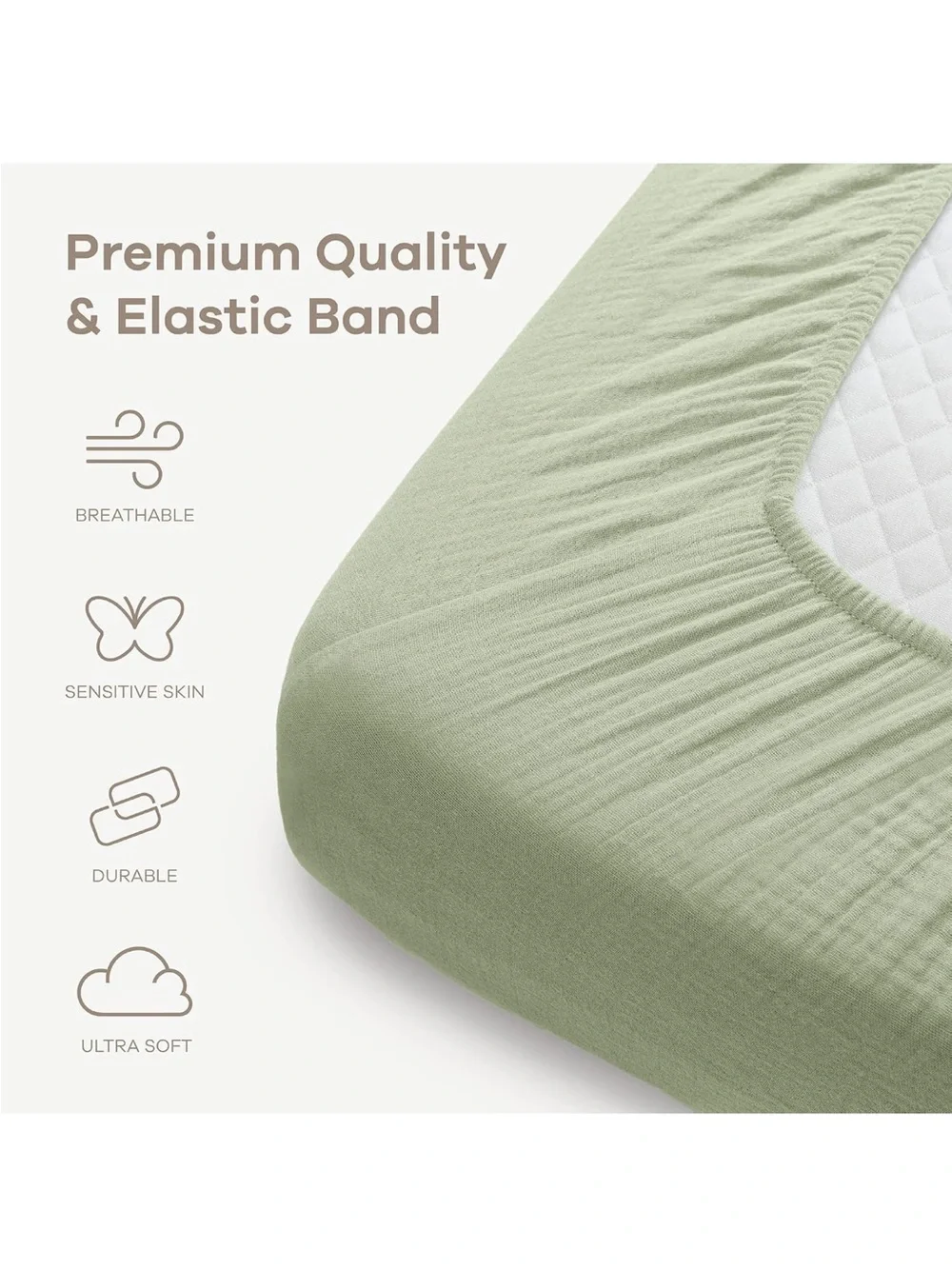 Comfy Cub Sage Fitted Crib and Bassinet Sheets - Premium Cotton Blend